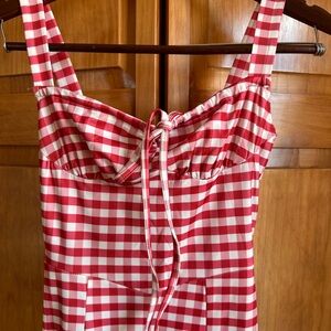 S.L. Fashions Red and White Gingham Maxi Dress